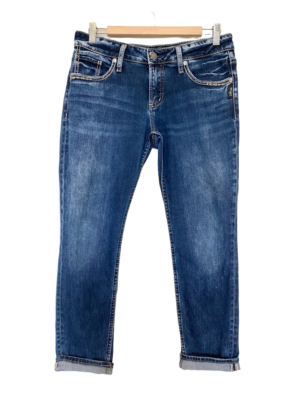 Silver Boyfriend Jeans Dark Wash Size 28x27